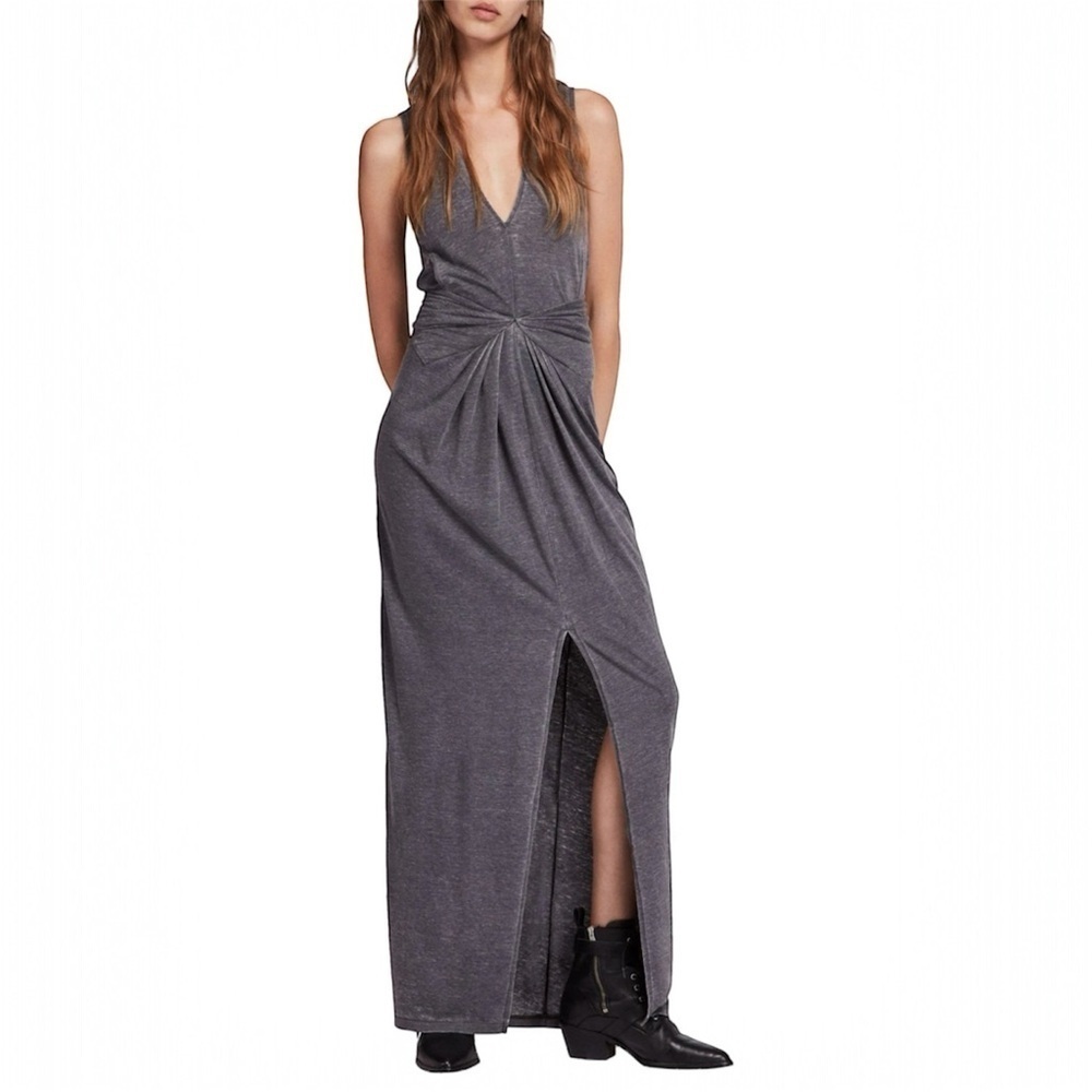 Allsaints Elke Tie-Detail Maxi Dress Coal Gray Size S - Picture 1 of 9